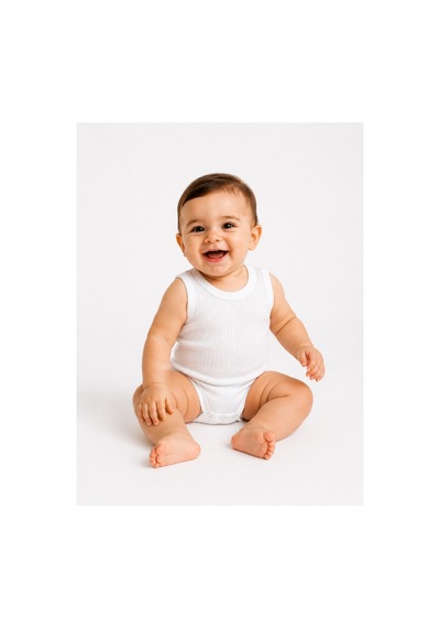 Bebek Atlet Body Pamuklu Ribanalı Çıtçıtlı Kolsuz Bebek Zıbını Beyaz