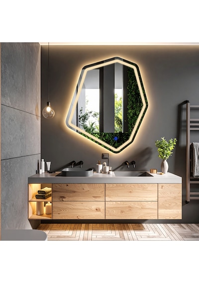 Fluxus Günışığı Lazer Kumlamalı Lavabo & Banyo Aynası Dokunmatik Sensörlü 90 X 76
