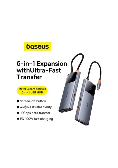 Lexroo Hub 6in1 Metal Gleam 2 Serisi, Usb-c'den 2xusb 3.0 Usb-c'ye, Hdmı Usb-c Pd Ethernet Rj45