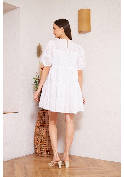 Darlin Moda Beyaz Balon Kollu Mini Elbise Dm1024 Beyaz