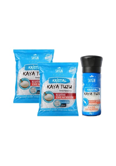 Saygın Kristal Kaya Tuzu - Sofrada Öğütme 500 Gr 2 Adet + Değirmen 110 Gr