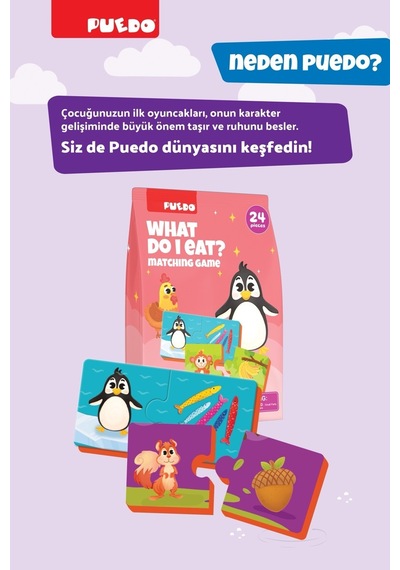 Puedo What Do I Eat Eşleştirme Yapbozu 24 Parça Eğitici Oyuncak 3+ Yaş Hayvan Besin Oyunu