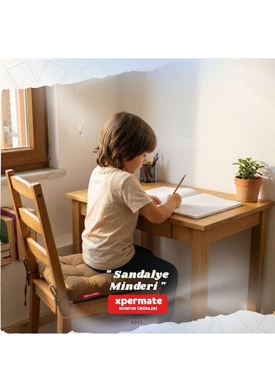 Pofuduk Sandalye Minderi Bağcıklı 40x40 Cm Yıkanabilir Dekoratif Mutfak Bahçe Piknik Minderi Kahverengi