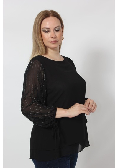 Moda Berray 3243 Kolu Taş Baskılı Şık Bluz Siyah 001