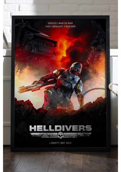 Helldivers Siyah Ahşap Çerçeveli Poster, Dekoratif Oyun Duvar Tablosu