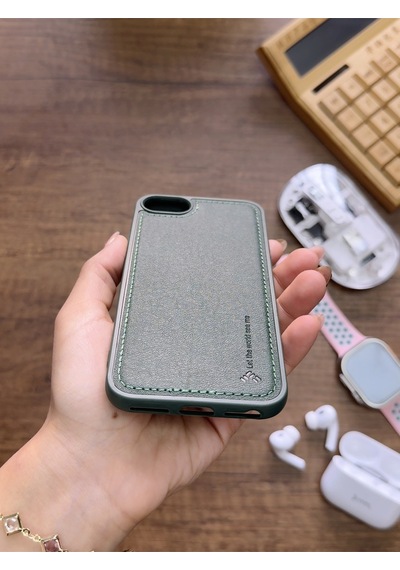 Apple iPhone 7 Uyumlu Premium Deri Dokulu Darbelere Karşı Dayanıklı Nazal Silikon Kılıf Haki