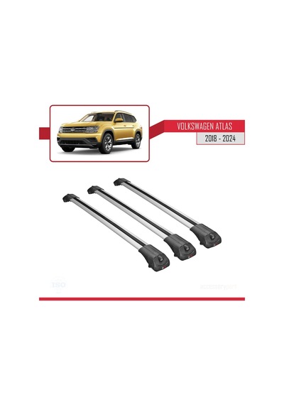 Volkswagen Atlas 2018 Ve Sonrası İle Uyumlu Ace-1 Ara Atkı Tavan Barı Gri 3 Adet Bar