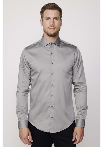 Tudors Slim Fit Koton Satenpremium Seri Erkek Gri Gömlek-26743-gri Gri