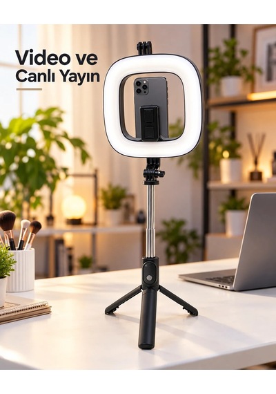 Lb Fotoğraf Ve Video Çekimi İçin Rgb Halka Işık Bluetooth Kumandalı Telefon Tripodu Çok Renkli
