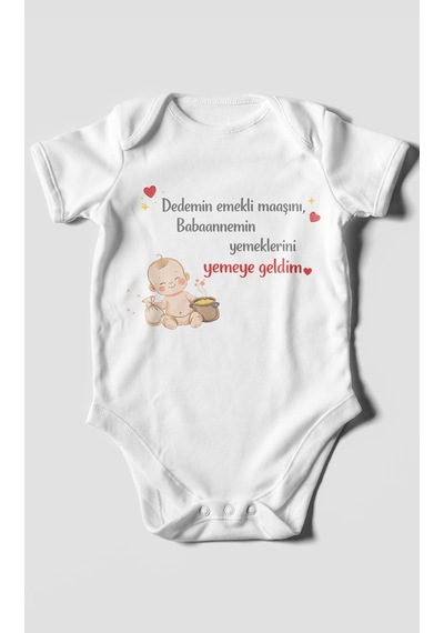 Morivokids Dedeye Ve Babaanneye Özel Kısa Kollu Bebek Body %100 Pamuk Beyaz