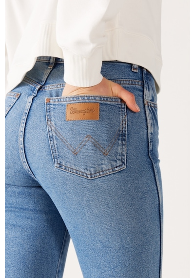 Wrangler Yüksek Bel Dar Paça Esnek Mavi Kadın Mom Jean Denim Kot Pantolon W246016404 Açık Mavi