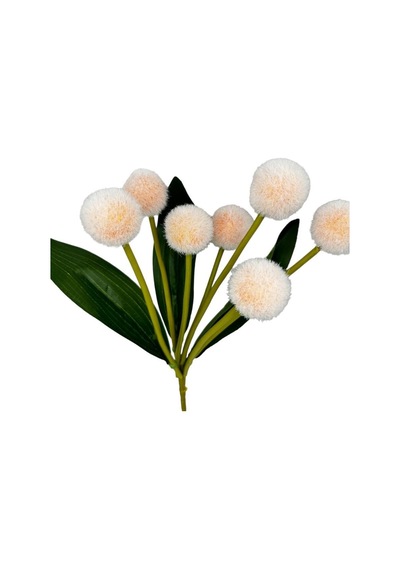 Yapay Çiçek Şampanya Rengi Pompon Çiçeği Dekoratif Yapay Çiçek 7 Toplu 30 20cm