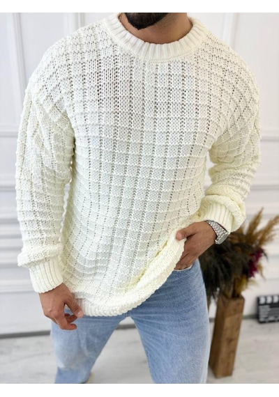 Elku Moda Kazak Oversize Kare Örme Desenli Naturel Pamuk Bol Kesim Tüylenmeyen Salaş Triko Kazak Beyaz Elku Moda Kazak Oversize Kare Örme Desenli Naturel Pamuk Bol Kesim Tüylenmeyen Salaş Triko Kazak Beyaz