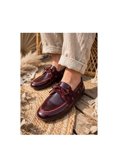 37brandshoes Bordo Parlak Deri Bağcıklı Loafer Bordo Bordo