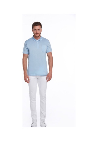 Hatemoğlu Mavi Regular Fit %100 Pamuk Basic Polo Yaka Tişört-Mavi