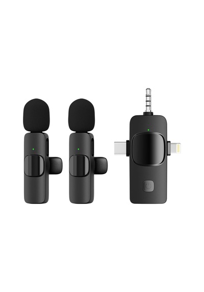 Kablosuz İkili Yaka Mikrofonu İphone İle Uyumlu 3.5mm Aux İphone Type-c Pc Tablet Video Kayıt R