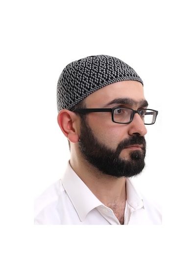 Gri Orlon Kışlık Namaz Takkesi Baklava Desenli Takke