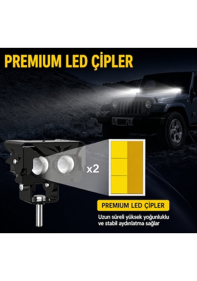 2 Adet Mini Led Spot Sis Farı Beyaz + Amber Çift Renk Lensli Ip68 Su Geçirmez Motosiklet Farı
