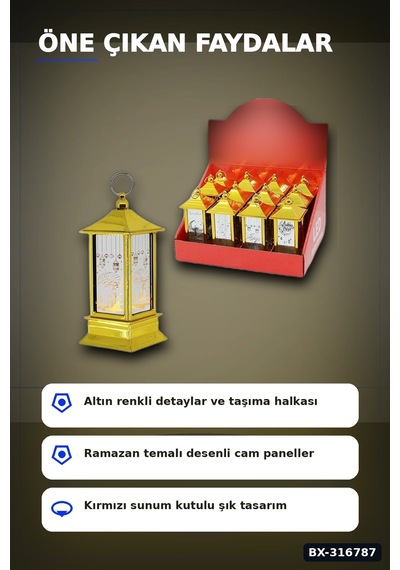Ramazan Led Işık Kare Kubbe Tasarımlı Pilli Dekoratif Aydınlatma 12 Adet Bx-316787 Diğer