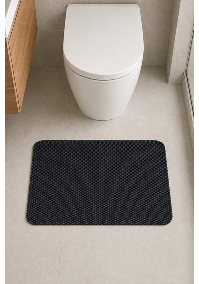 Yıkanabilir Banyo Paspası Kaymaz Taban Su Emici Duş Önü Lavabo Önü Tuvalet Önü Banyo Halısı 40x60 Cm Siyah