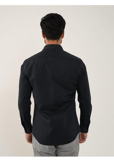 Dufy Siyah Erkek Slim Fit Düz Klasik Yaka Uzun Kol Gömlek - 88359 Siyah