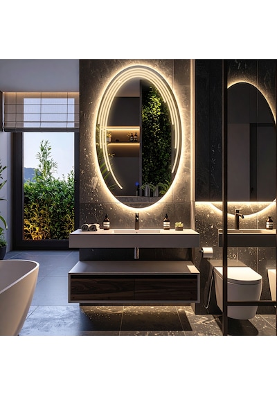 Elliptika Günışığı Lazer Kumlamalı Lavabo & Banyo Aynası Dokunmatik Sensörlü 100 X 60