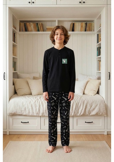 Aydoğan Genç Erkek İnterlok Siyah Reha Pijama Takımı 0528