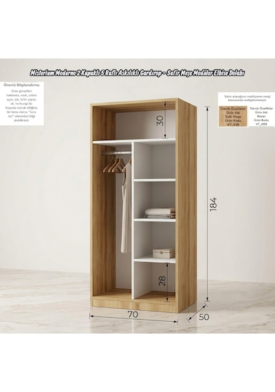 Moderno 2 Kapaklı 5 Raflı Askılıklı Gardırop - Safir Meşe Modüler Elbise Dolabı Safir Meşe Moderno 2 Kapaklı 5 Raflı Askılıklı Gardırop - Safir Meşe Modüler Elbise Dolabı Safir Meşe