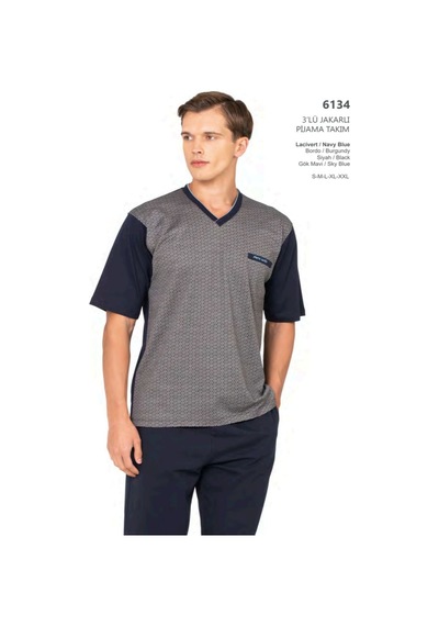 Pierre Cardin 6134 Erkek Kısa Kollu V Yaka 3'lü Jakarlı Pijama Takımı-lacivert
