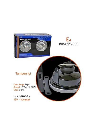 9 Cm Yuvarlak Sis Lambası Beyaz 12v Tampon Içi