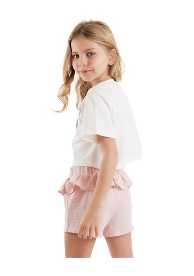 İkiz Ceylan Kız Çocuk Yazlık Crop T-shirt Fırfırlı Şort Takım