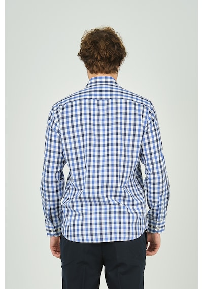 De Leone Erkek Slim Fit Kareli Uzun Kollu %100 Pamuk Gömlek 2240 Mavi Mavi
