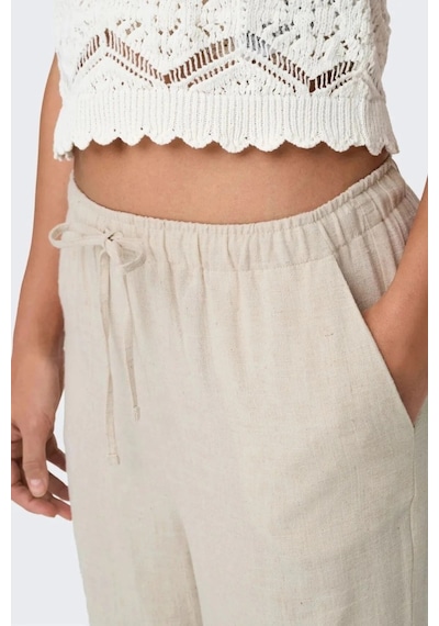 Only 15322263 Onlsıesta Pull-up Lınen Pnt Moonbeam Kadın Pantolon Ekru