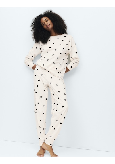 Marks & Spencer Polar Baskılı Pijama Takımı T37004626F Krem Mix