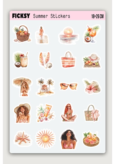 Yaz Sticker Seti - Deniz Sahil Plaj Sticker - 40 Adet Etiket Çıkartma Diğer
