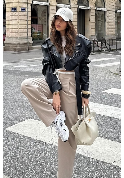Madmext Bej Çift Bel Bantlı Wide Leg Kadın Pantolon Mg2551 Bej