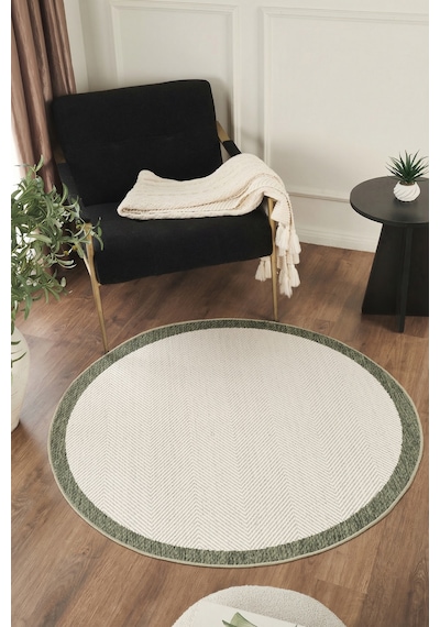 Sisalux 3090 Krem Yeşil Yuvarlak Sisal Dokuma Jüt Kilim Hav Toz Vermez Mutfak Oturma Odası Halısı Krem - Yeşil