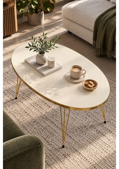 Sulorahome Elips Gold Krem Orta Sehpa