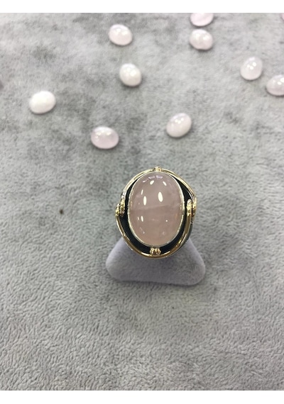 Pembe Kuvars Taşlı Gümüş Yüzük 925 Ayar Taş (272833420)