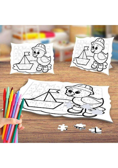 Kağıt Gemi Ve Ördek Boyama Puzzle Tablo Çocuk Eğitici Yapboz