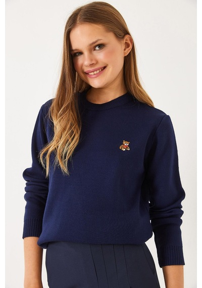 Shade Kadınteddy Nakışlı Basic Kazak 20247602 - Lacivert