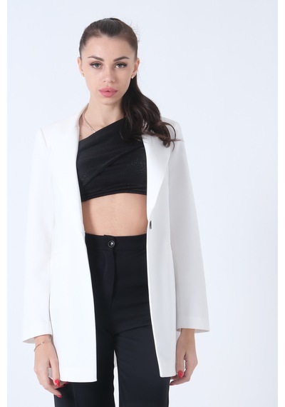 Feminist Ekru Zebra Astar Detaylı Krep Blazer Ceket 01051201.147 001