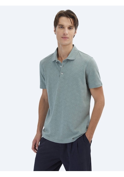 Kip Haki Desenli Polo Yaka Pamuk Karışımlı T-shirt Haki