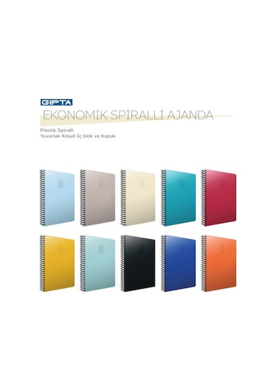 Gıpta 20x28 Haftalık Çizgili Spirelli Ajanda 2026 Yılına Ait Siyah