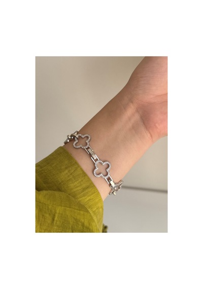 Çelik Silver Gold Mixed Pırlanta Montür Cleef Model Portman Bileklik -kararma Yapmaz- Gümüş