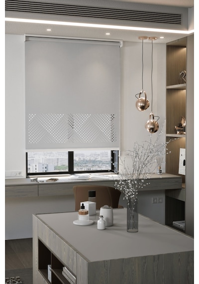 Auralight Lazer Kesim Mat Stor Perde, Lazer Kesimli Modern Serisi, M-3005 Gri Renk
