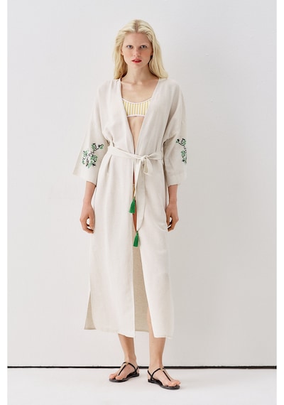 Sagaza Studio Ss6186 Keten Bağlamalı Kimono Yesıl