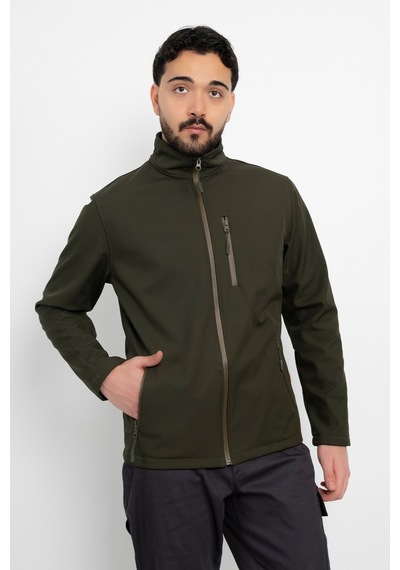 Dasüniforma Softshell İçi Polarlı Su Geçirmez Standart Fit Ceket Rüzgar Geçirmez Tam Fermuar Kışlık Unisex Mont Haki