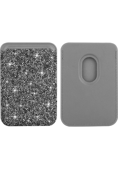 Nihcase Apple Uyumlu iPhone 14 Kılıf Glitter Mozaik Magsafeli Taşlı Pırlanta Kapak + Taşlı Manyetik Kartlık