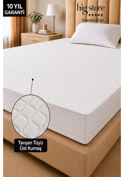 Tavşan Tüyü Peluş Sıvı Su Geçirmez Ultra Yumuşak Sessiz Fitted Tasarım Tek Çift Battal Boy Yatak Koruyucu Alez Bklv003 Beyaz